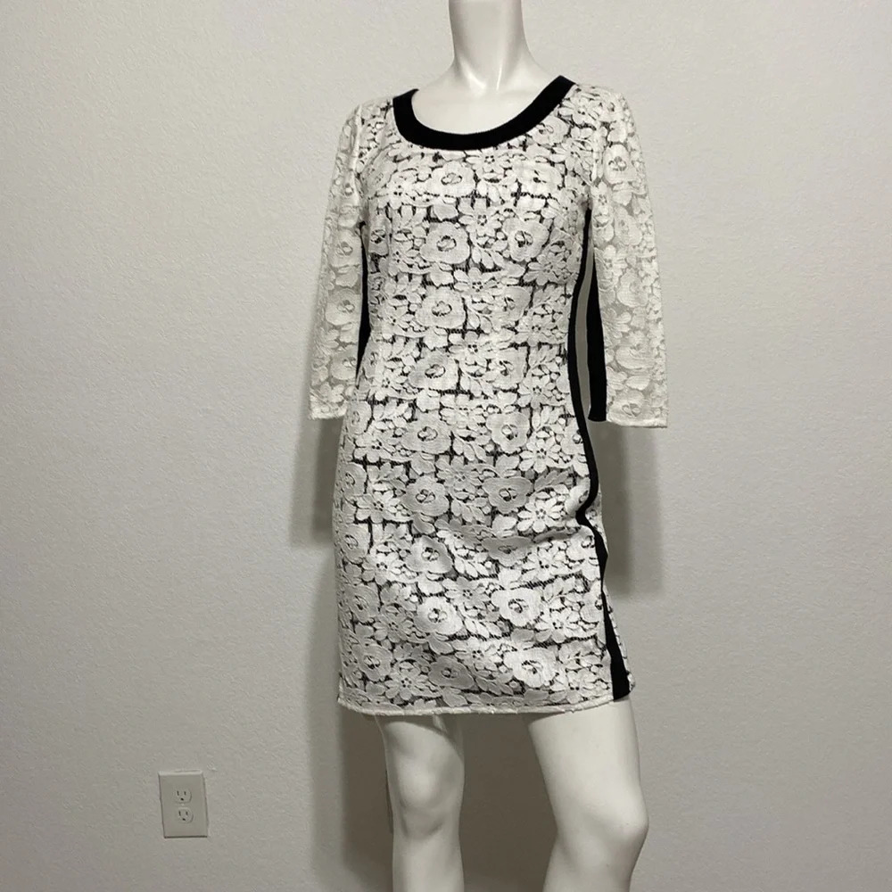 Tracy Reese White & Black Floral Lace High Low Mini Dress 0